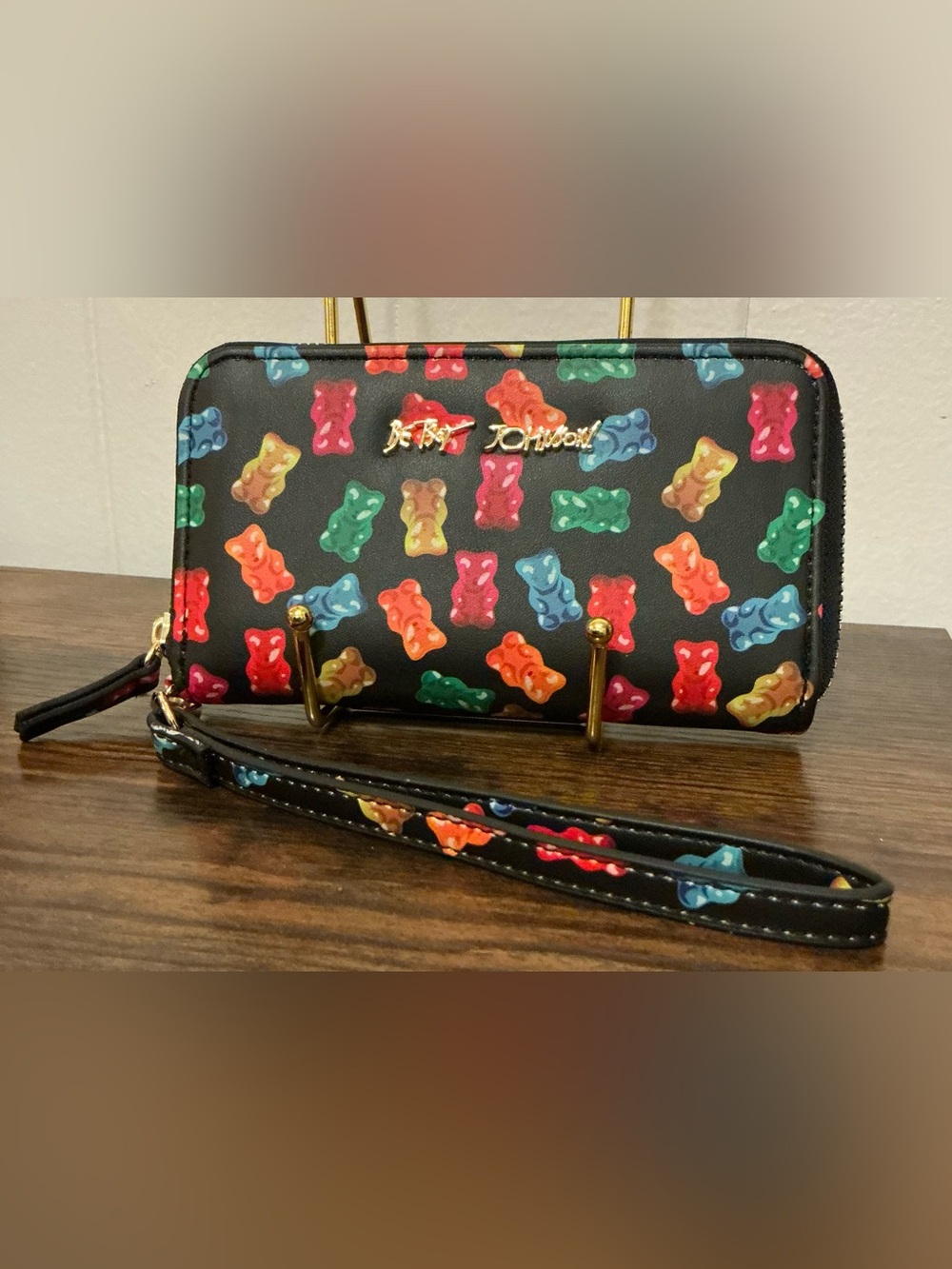 A Betsey Johnson Gummy Bear  Faux Leather Zip Around Wristlet Wallet